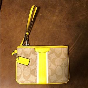 Coach Yellow and Tan Wristlet